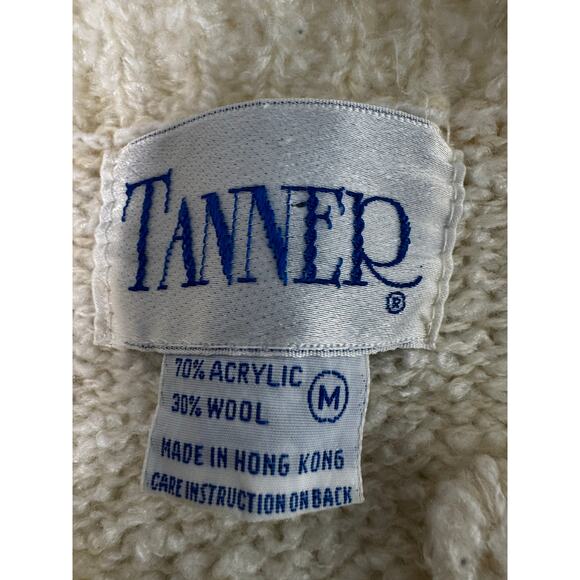 VTG Tanner Ivory Loose Knit Open Cardigan Sweater Wool Blend Women's Med 80s - Picture 3 of 6